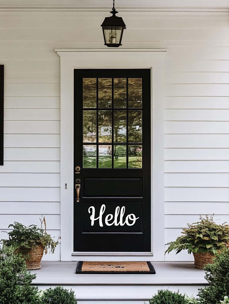 Hello Front Door Decal | Vinyl Welcome Sign for Home or Office | Modern Entrance Decor | Outdoor Door Sticker | Window Vinyl decal