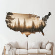 USA map wall decal featuring scenic landscape and trees, perfect for modern home decor in living room or office.