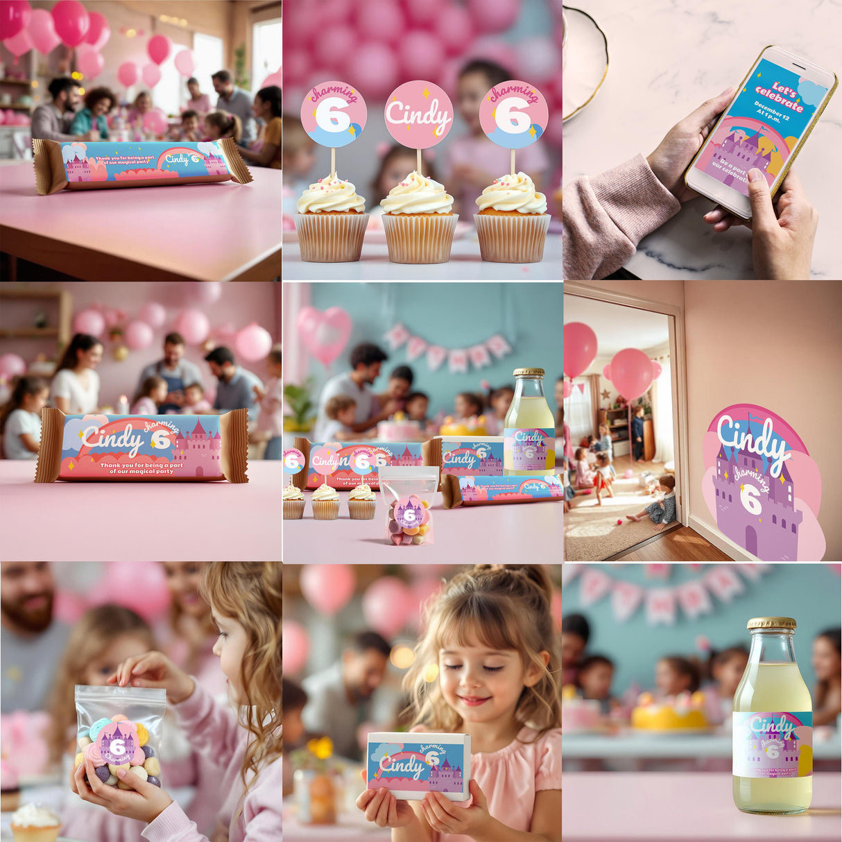 Personalized Kids Birthday Sticker Set | Custom Girls Name Age Party Decor Decals | Table Labels | Birthday Decoration Kit | Party Favor *!