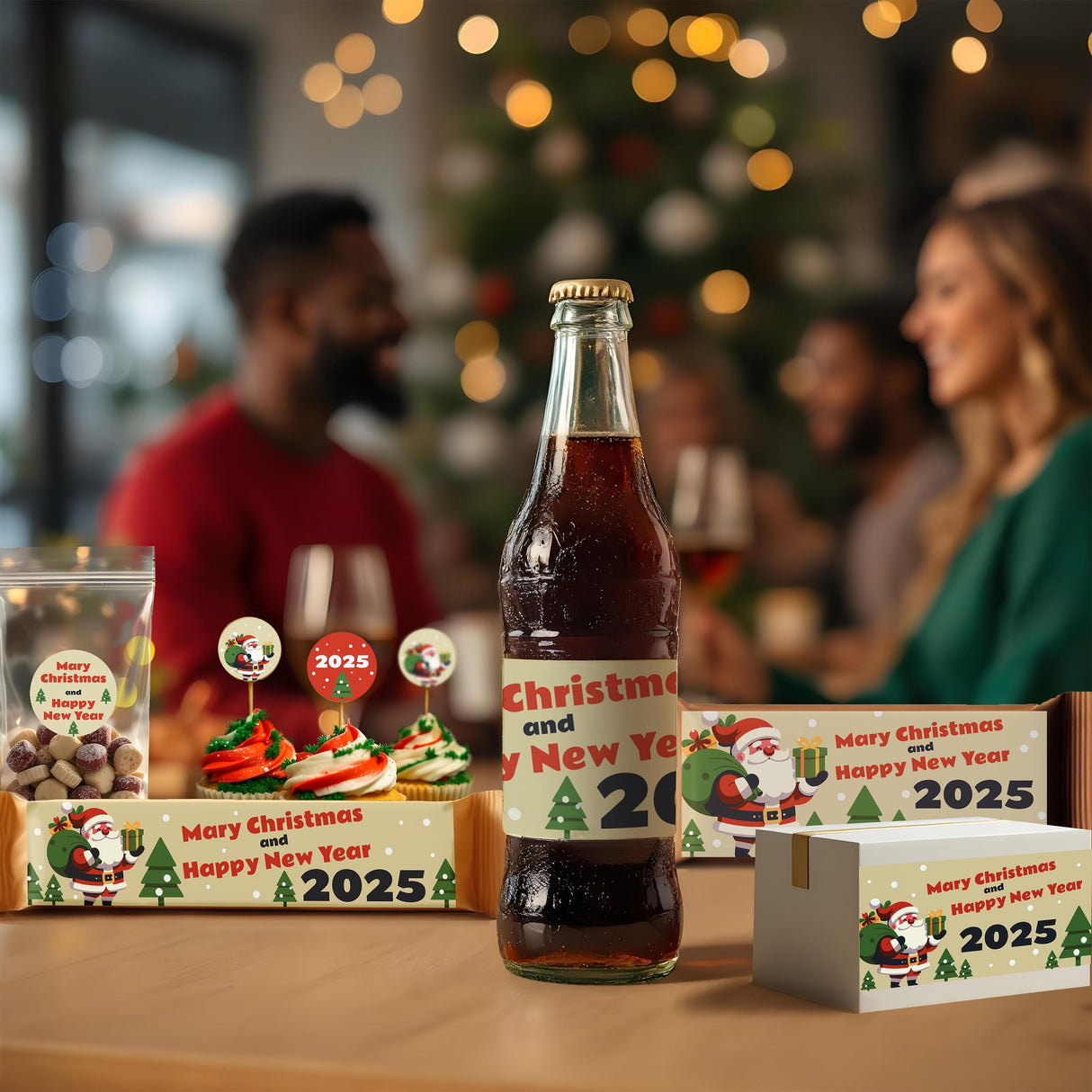 Christmas Sticker Set | Personalized Holiday Bottle, Chocolate & Gift Box Labels | Christmas Tree Wall Decal | Festive Family Party Decor *!