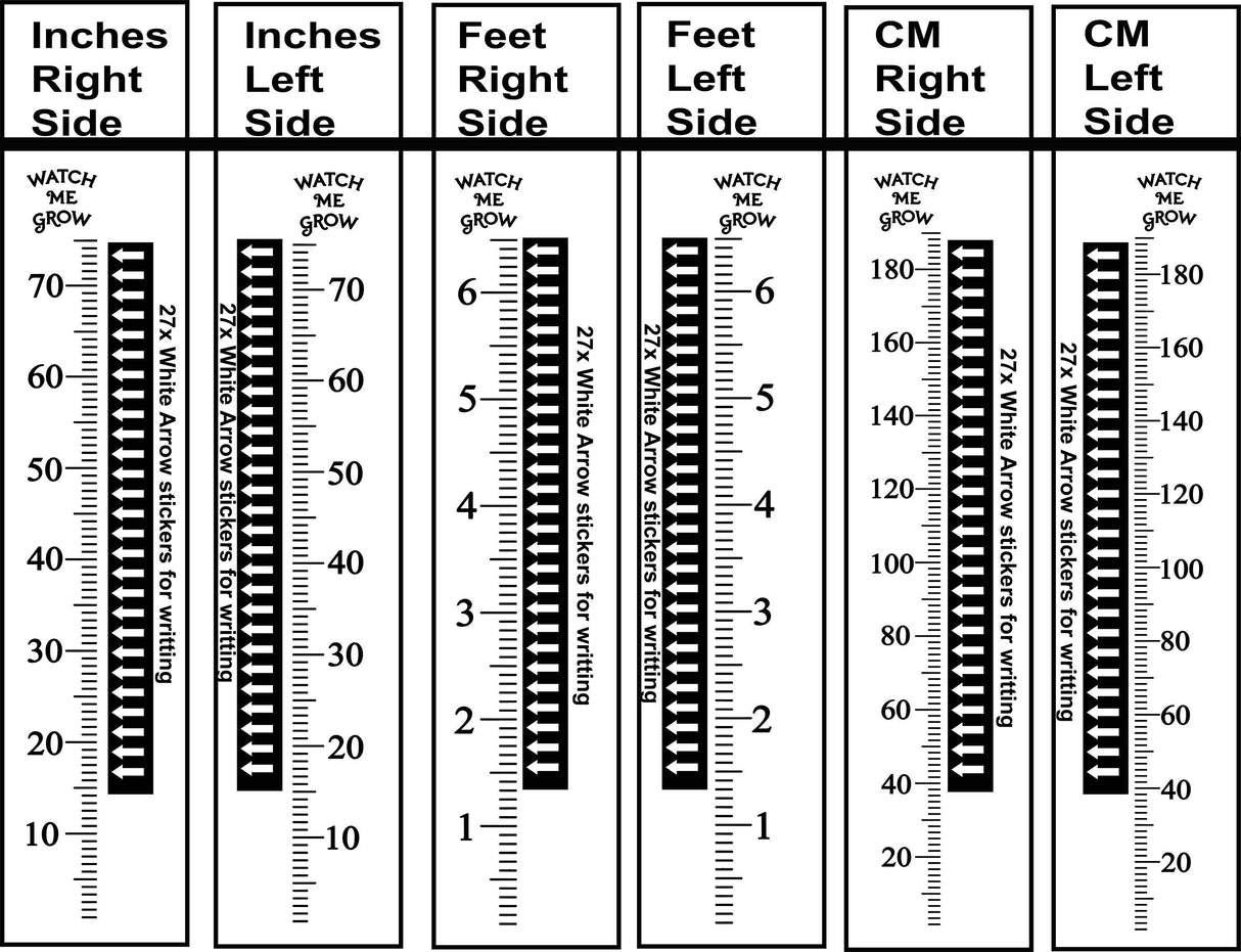 Vinyl Growth Chart Decal in Inches with 27 White Arrow Stickers – DIY Kids Height Ruler Sticker for Wood, Door, Furniture - Baby Shower Gift