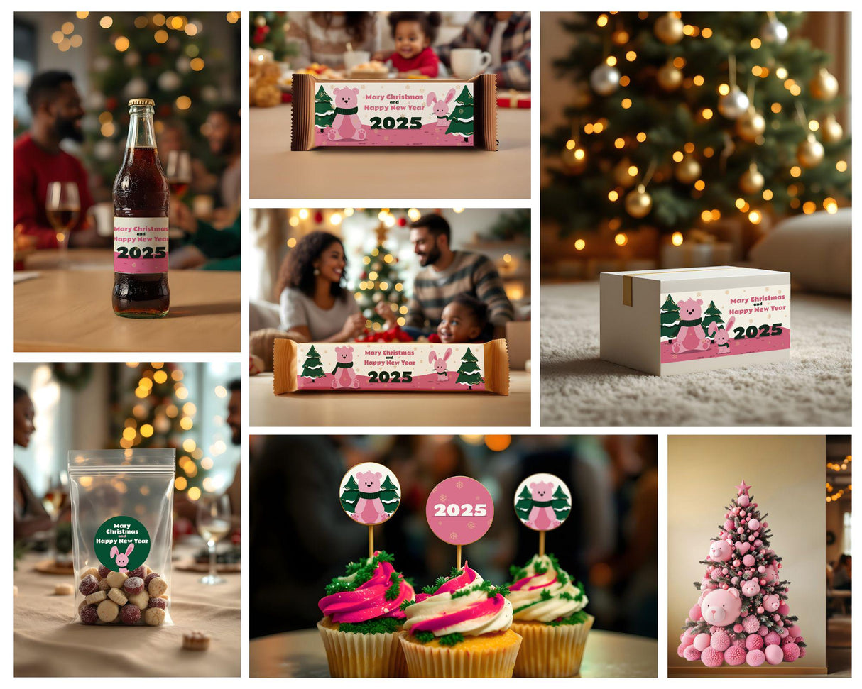 Personalized Christmas Sticker Set | Custom Holiday Bottle, Chocolate & Gift Labels | Christmas Tree Wall Decal | Festive Party Decor *!