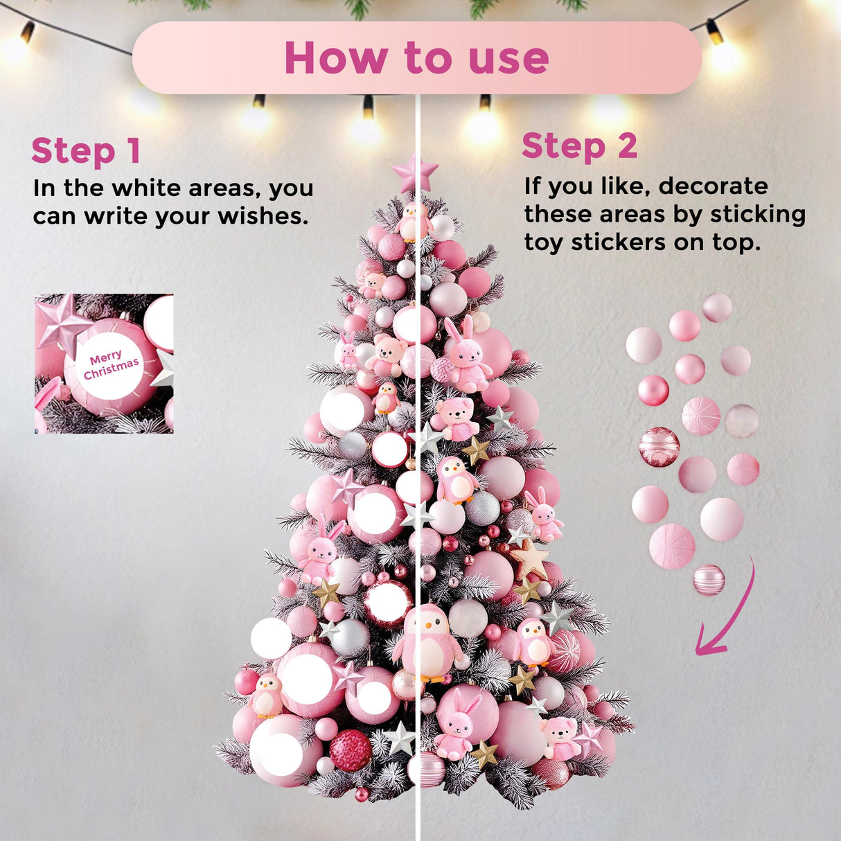 Pink Christmas Sticker Set | Personalized Holiday Labels for Bottles, Gifts Chocolates | Pastel Christmas Tree Wall Decal | Festive Decor *!