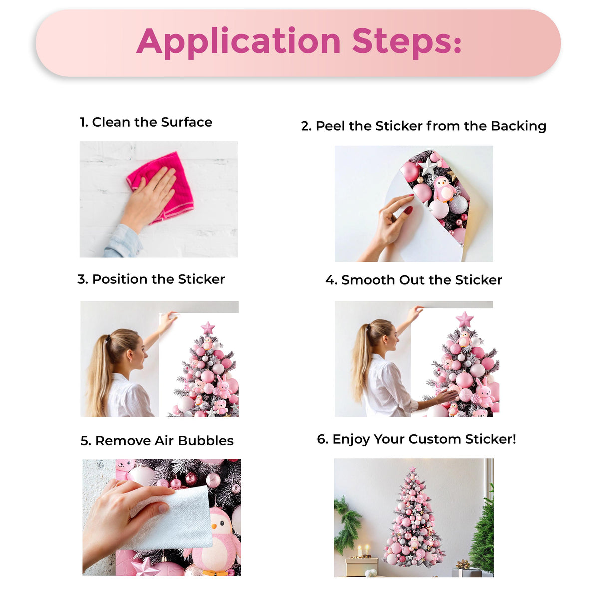 Pink Christmas Tree Wall Decal | Customizable Holiday Wall Sticker | Vinyl Wall Art for Kids Room | Interactive Christmas Decor *!