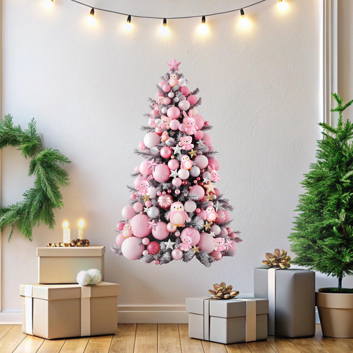 Pink Christmas Tree Wall Decal | Customizable Holiday Wall Sticker | Vinyl Wall Art for Kids Room | Interactive Christmas Decor *!