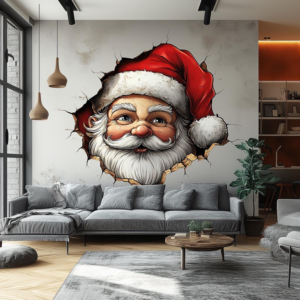 Santa Claus Wall Sticker | 3D Christmas Decor | Festive Holiday Wall Art | Santa Face Wall Decal | Christmas Decoration | Large Santa Mural