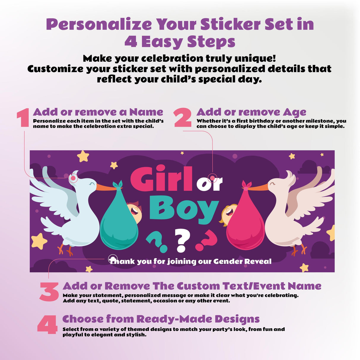 Gender Reveal Sticker Set | Personalized Boy or Girl Party Labels | Bottle, Chocolate, & Gift Box Stickers with Wall Decor *!