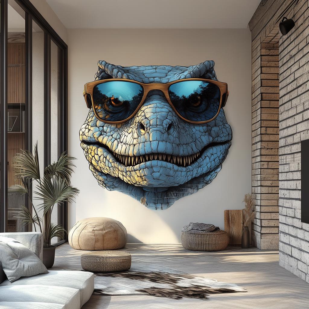 Cool Dinosaur Wall Decal with Sunglasses | 3D Raptor Art for Kids & Adults | Jurassic Room Decor | Fun Vinyl Sticker for Living Room Bedroom