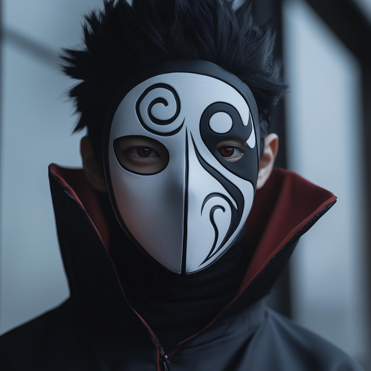 Custom 3D printed face mask with intricate design, perfect for cosplay or unique personal style.