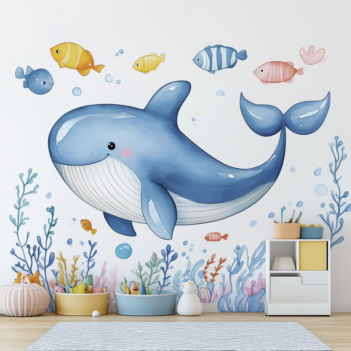Whale Wall Decals for Kids | Underwater Themed Nursery Decor | Cute Ocean Animals and Coral Stickers | Removable Wall Art for Kids' Rooms