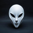 3D-printed alien mask with minimalist design for sci-fi cosplay and horror themed costumes.