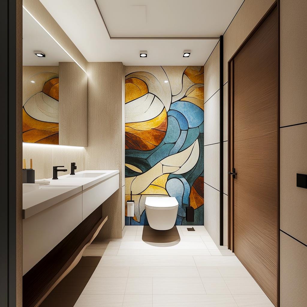 Abstract Wall Mural | Modern Bathroom Vinyl Sticker | Artistic Geometric Peel & Stick Wallpaper | Luxury Accent Wall Decor