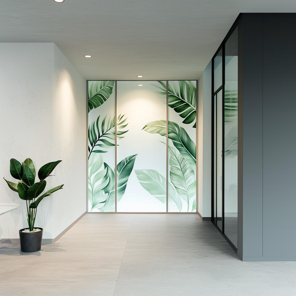 Tropical Leaf Frosted Glass Sticker | Printed Privacy Window Film | Etched Vinyl Decal for Office | Glass Cover | Botanical Window Decor