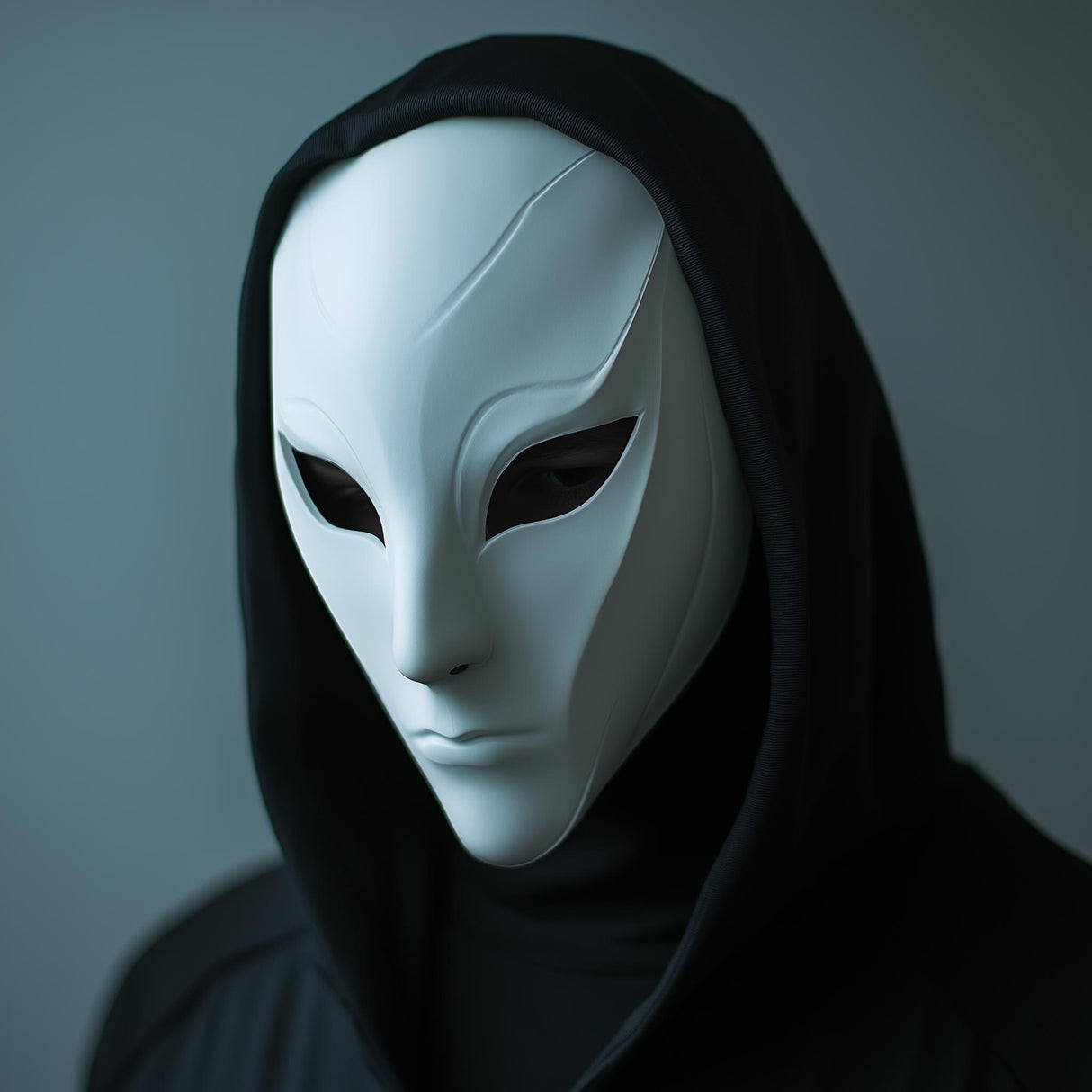3D printed phantom assassin mask with sleek design, perfect for sci-fi cosplay and gothic horror events.