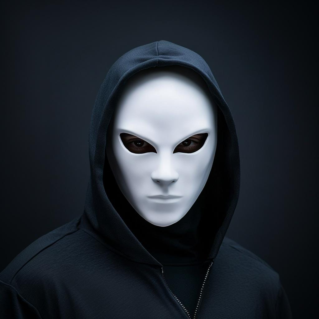 3D-printed faceless mask with hood, perfect for sci-fi, Halloween, and cosplay themes.