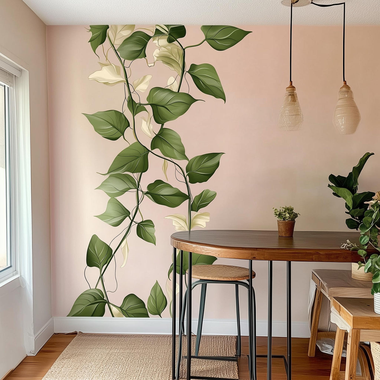 Climbing Vine Wall Decal Sticker | Vertical Leaf Wall Decor | Green Cream Botanical Wall Art | Removable Wall Sticker | Nature Home Decor