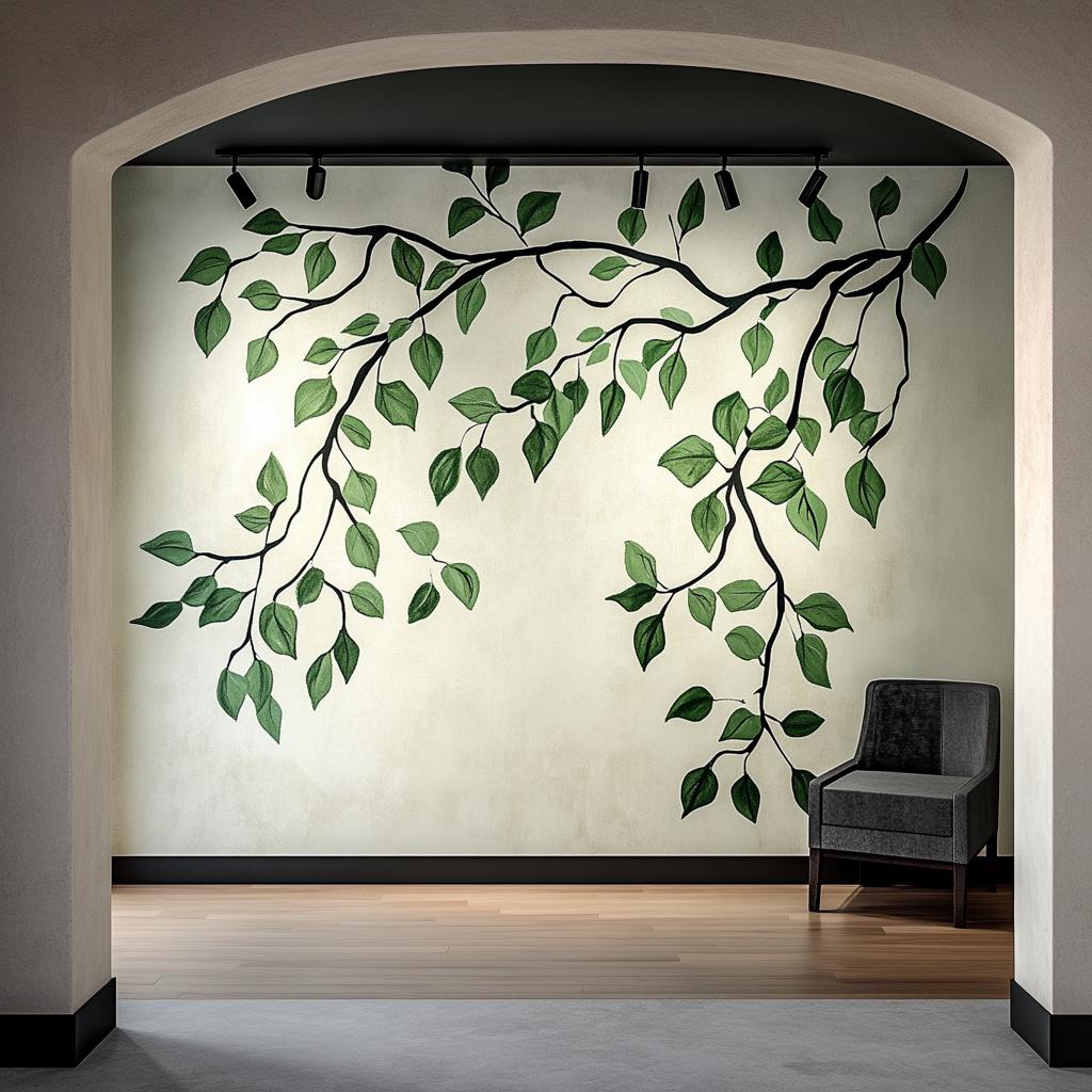 Elegant branch and leaves wall decal in a modern room, enhancing the natural ambiance of the space.