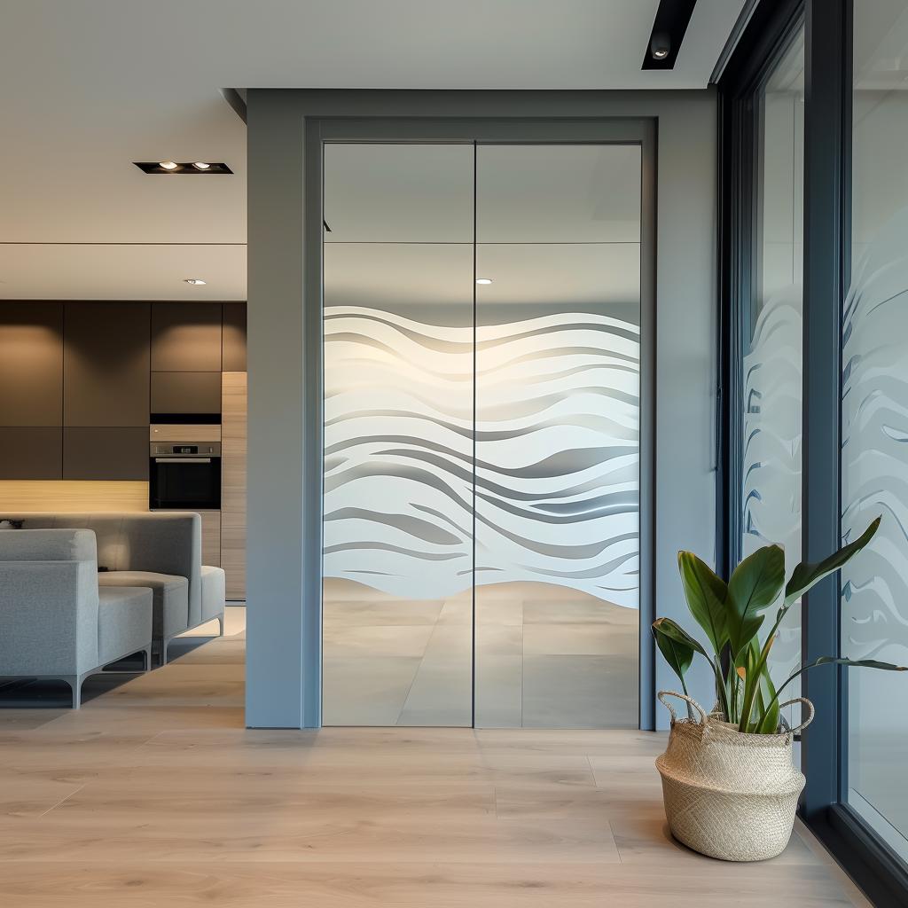 Frosted Glass Decal with Wave Design | Privacy Window Film | Etched Glass Doors Sticker | Bathroom Office Sliding Doors | Custom Glass Cover