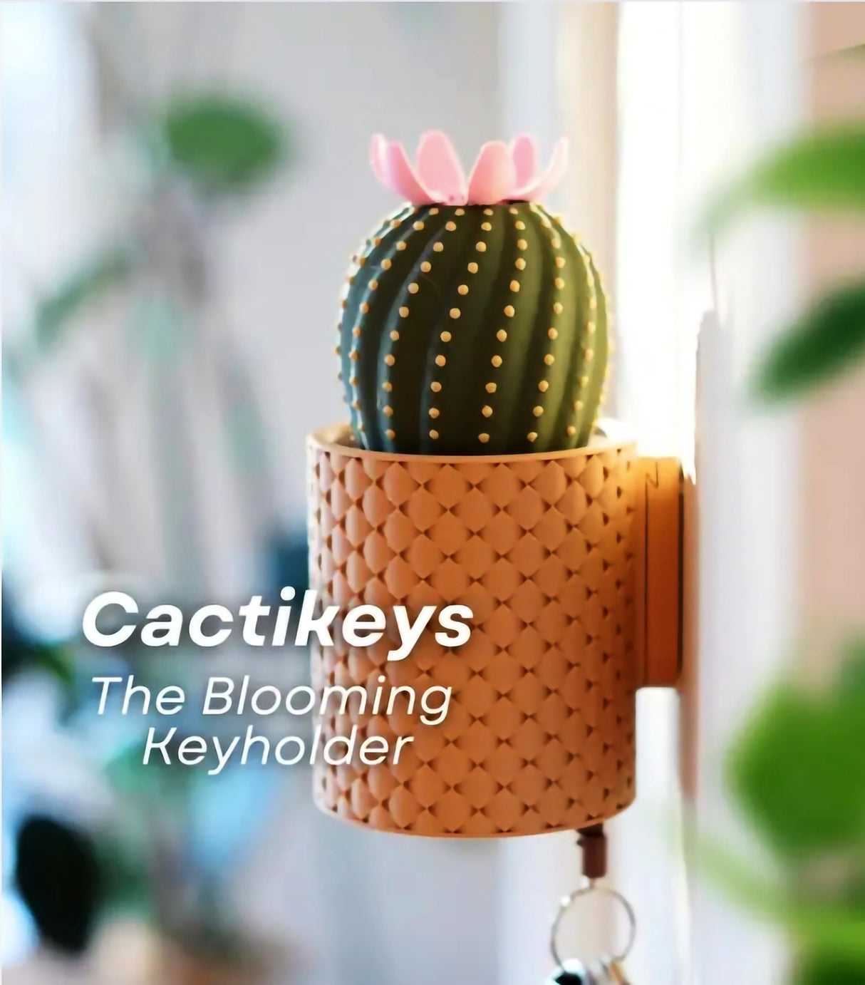 Blooming wall key holder shaped like a cactus, featuring a flower blooming design for key storage and home decor.
