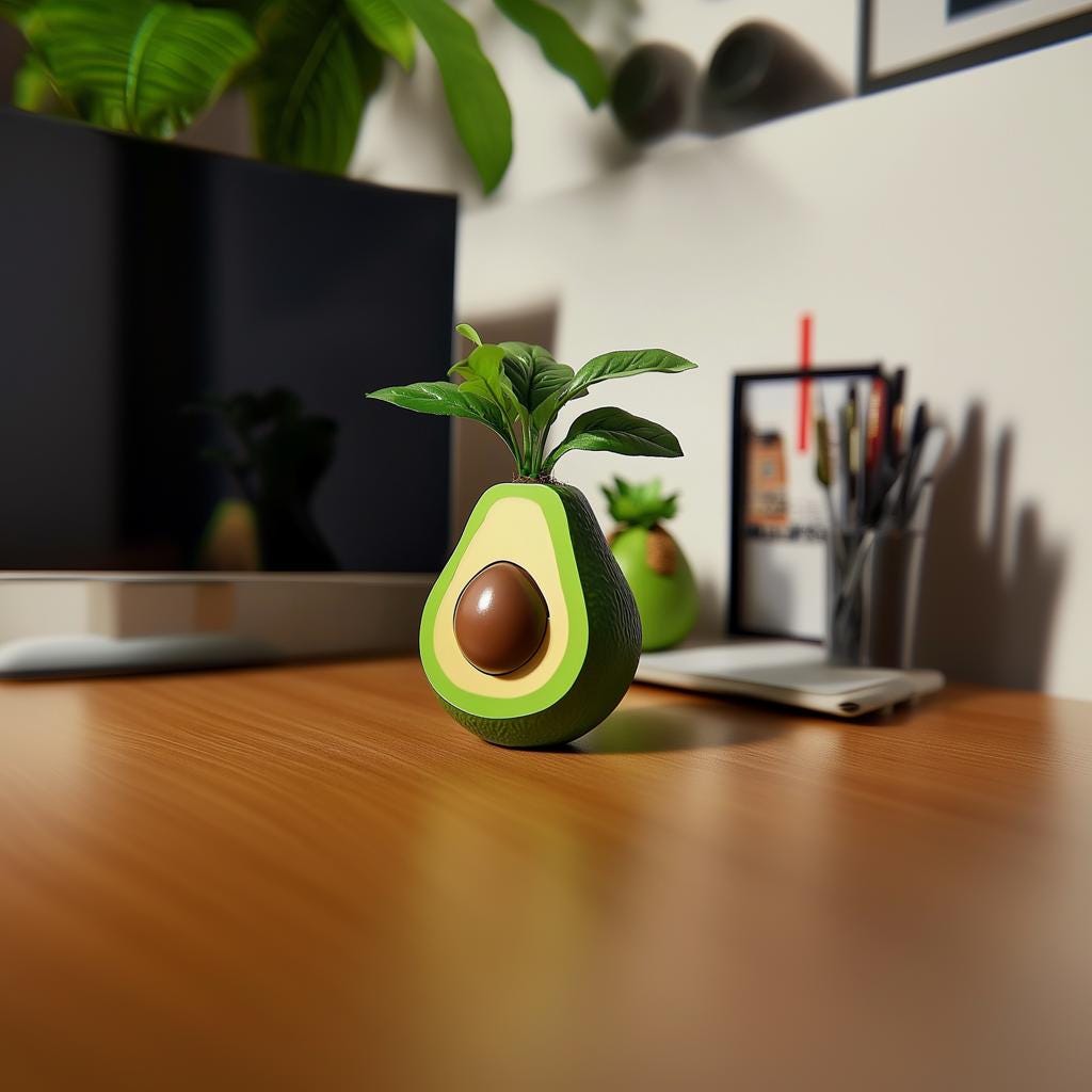 Cute avocado-shaped plant pot with a green leaf, perfect for home or office desk decor.
