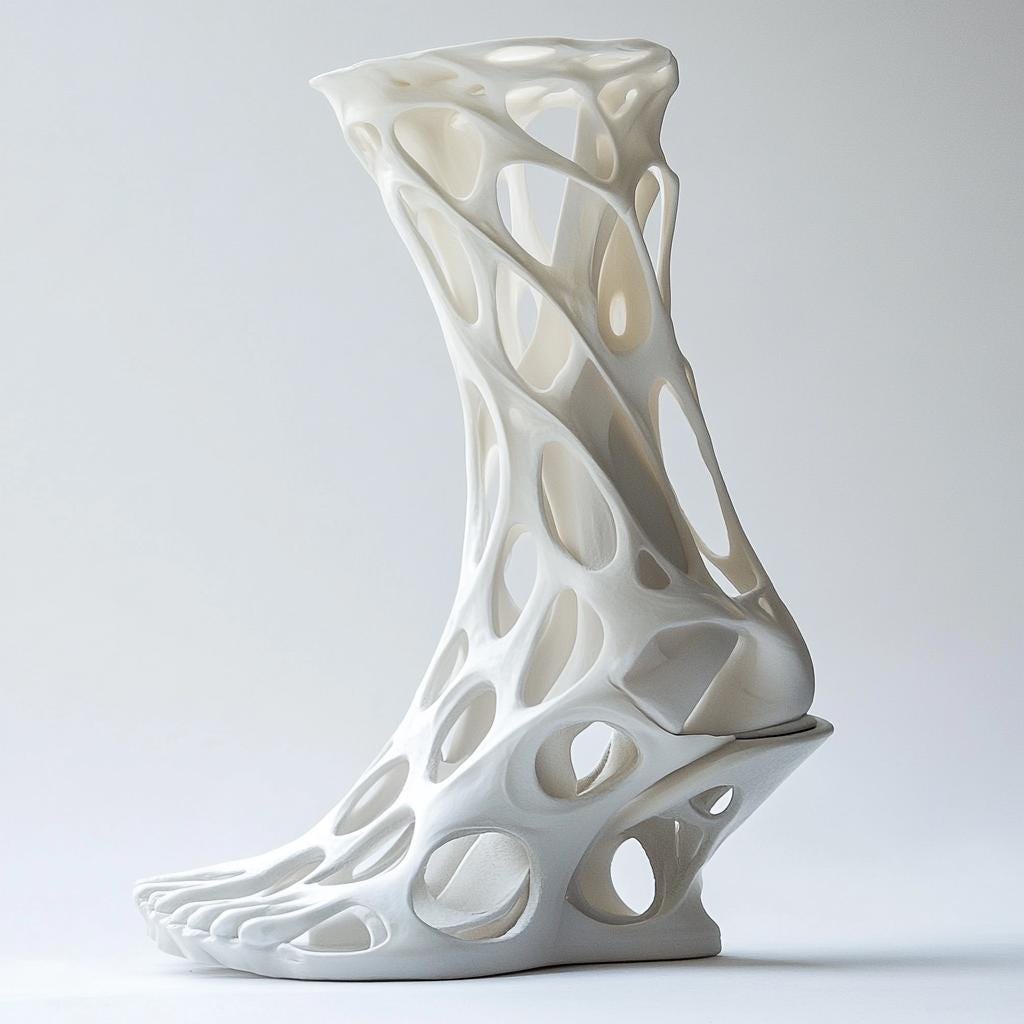 Innovative 3D printed shoe design showcasing unique, intricate patterns and modern aesthetic.