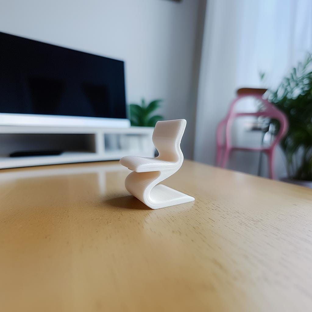 1:12 scale modern wiggle chair, 3D printed dollhouse furniture, sleek design for miniature living spaces