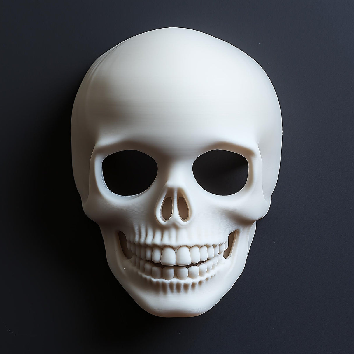 3D printed skull mask for Halloween, cosplay, and gothic fashion. Lightweight and detailed design.