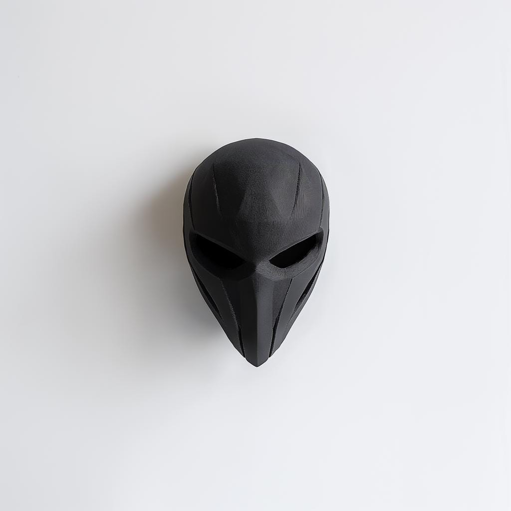 Black 3D-printed supervillain mask with an aggressive design, perfect for cosplay and Halloween events.