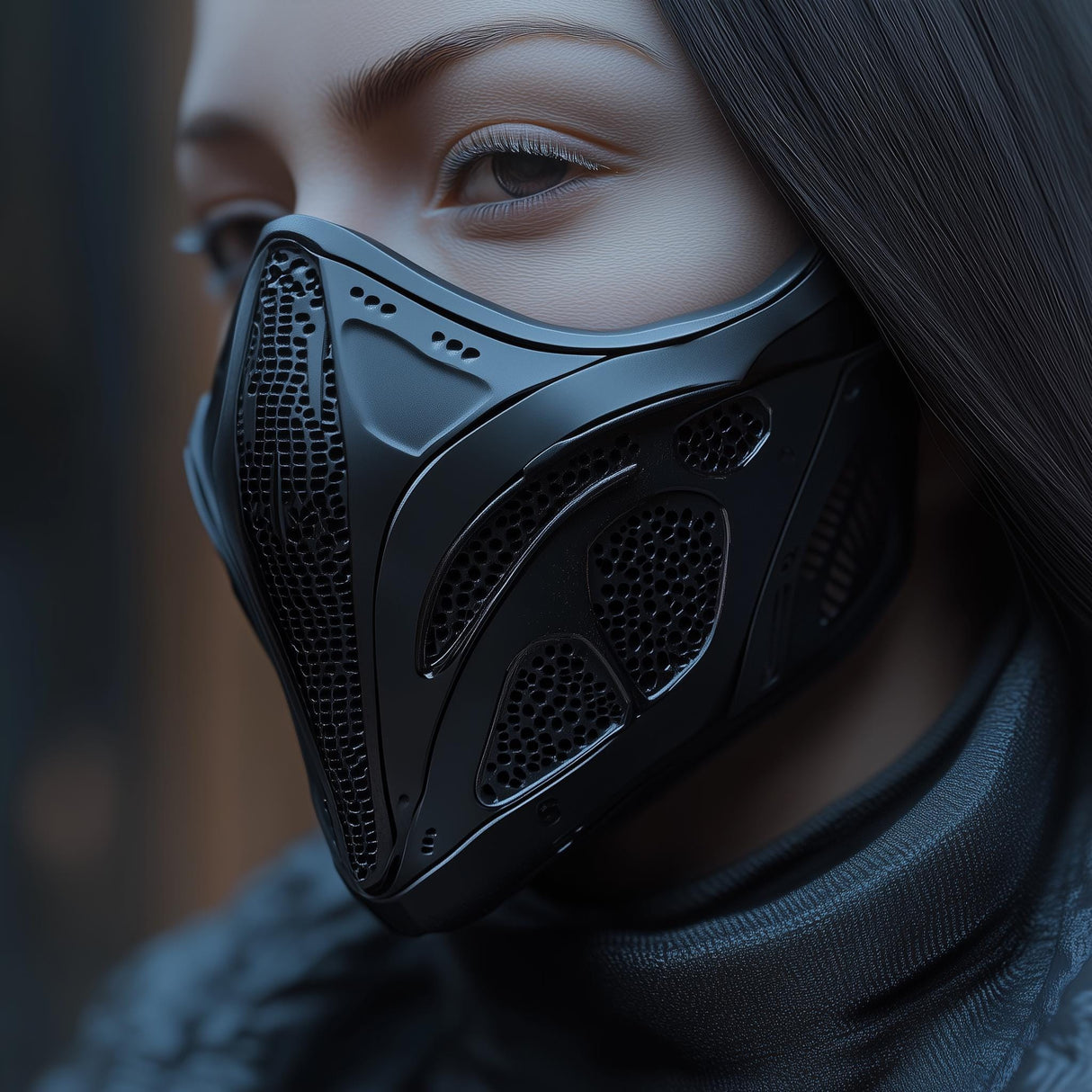 3D-printed cyberpunk tactical mask for futuristic cosplay and post-apocalyptic costumes