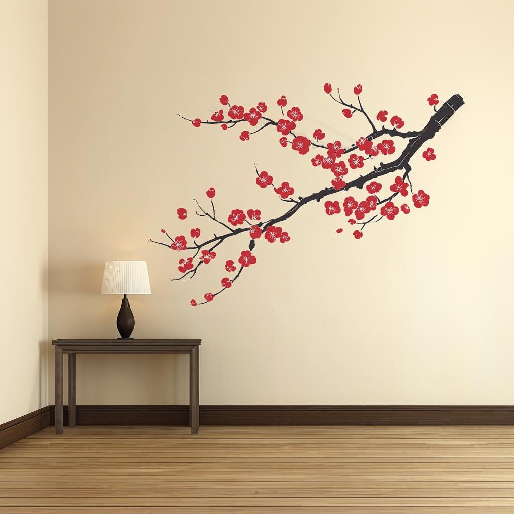Plum Blossom Wall Decal | Chinese Sakura Branch Vinyl Sticker | Asian-Inspired Home Decor | Elegant Floral Mural | Peel & Stick