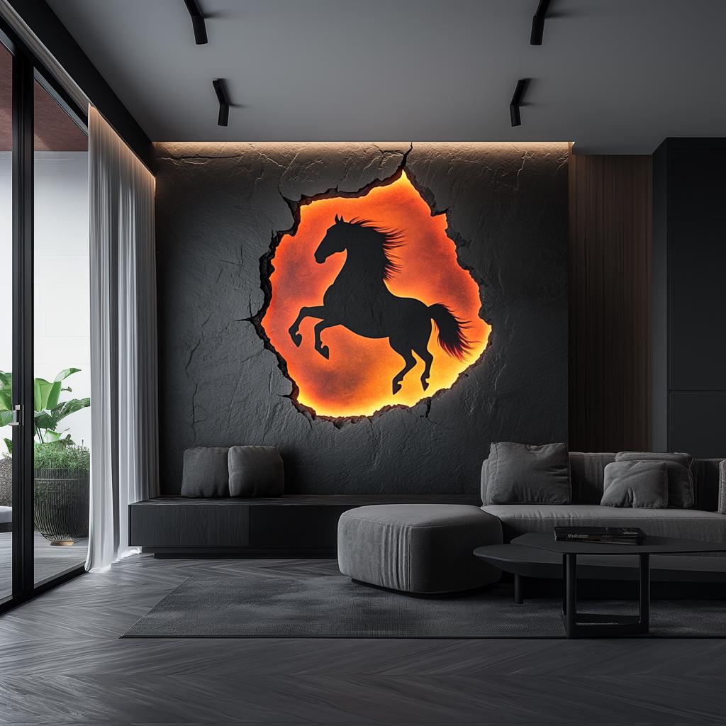 3D Horse Wall Decal | Fiery Cracked Rock Mural | Equestrian Vinyl Sticker | Bold Statement Wall Art | Modern Living Room Decor Peel & Stick