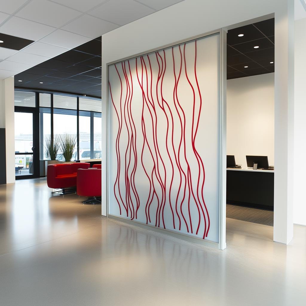 Wavy Line Frosted Glass Sticker displayed in an office setting, enhancing privacy while allowing natural light.