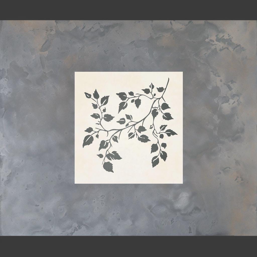 Vine stencil design featuring elegant floral leaves on a neutral background, ideal for home decor and DIY projects.