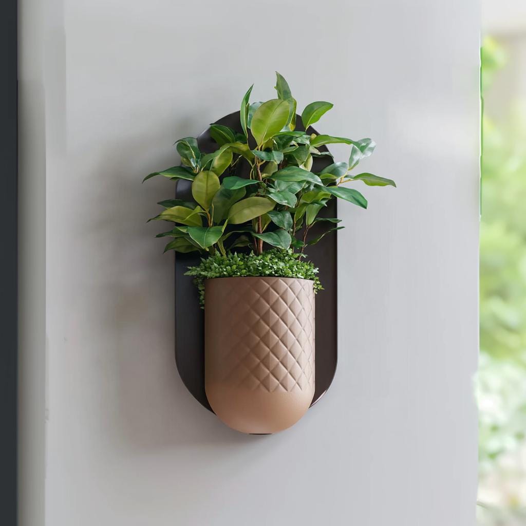 Modern minimalist wall planter with a geometric design, featuring lush greenery, perfect for indoor decor.