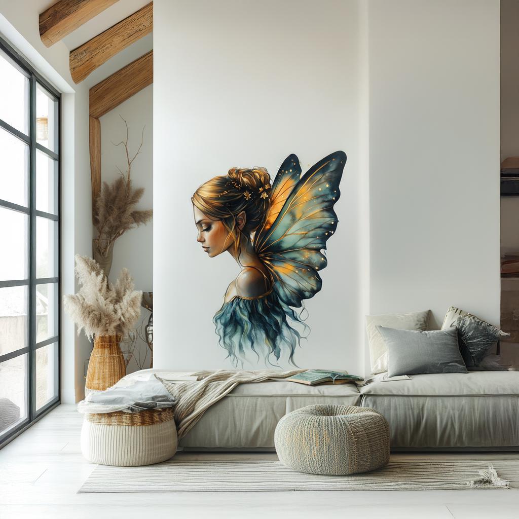 Enchanted Fairy Wall Decal | Elegant Butterfly Wings Sticker | Fantasy Girl Vinyl Mural | Mystical Bedroom Decor | Fairy Tale Peel Stick Art