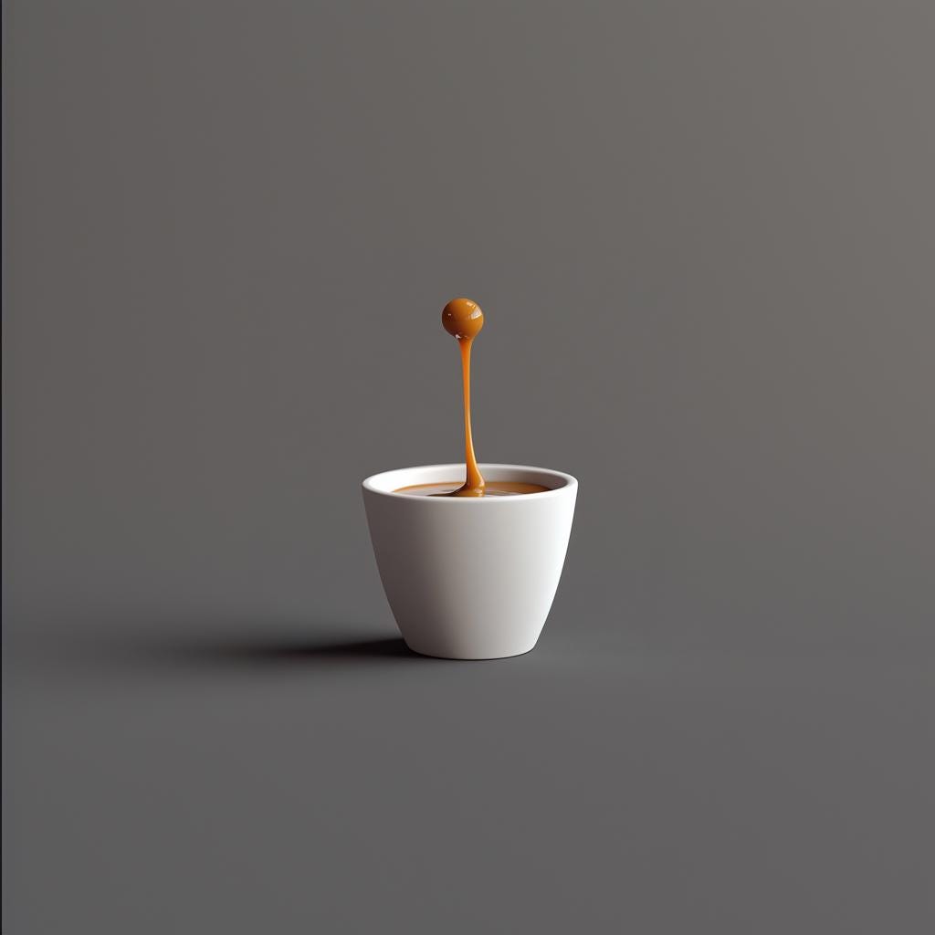 Floating espresso macchiato drop sculpture in a white cup, perfect for coffee lovers and modern decor.