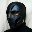 Black tactical face mask with angular cutouts, ideal for cyberpunk themes and Halloween cosplay.