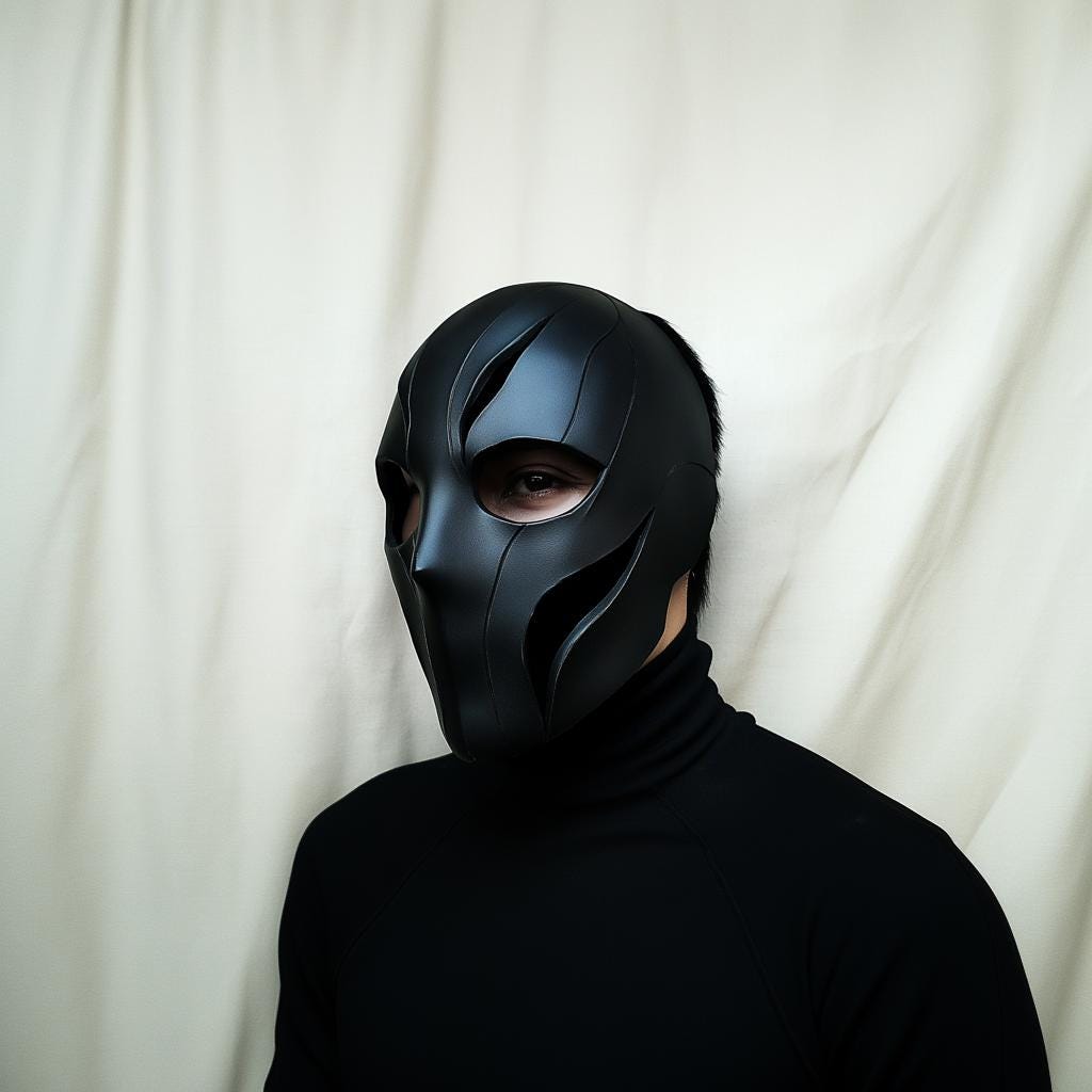 Black tactical full-face mask with angular cutouts, ideal for cosplay and Halloween costumes.