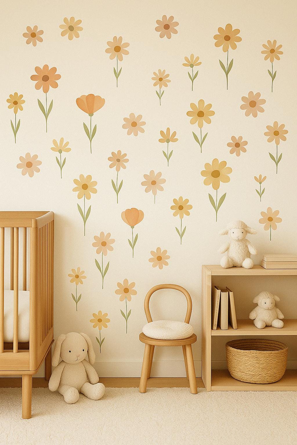 Boho Floral Wall Decals for Nursery | Removable Flower Wall Stickers | Neutral Baby Room Decor | Bohemian Girl Nursery Wall Art