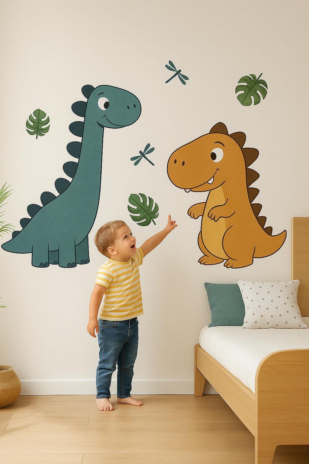 Large Dino Wall Decals | Cute Diplo and Trex Wall Stickers | Jurassic Dinosaurs Nursery Accent Wall | Gift for Kids | Dinosaur Wall Art for Boys Room