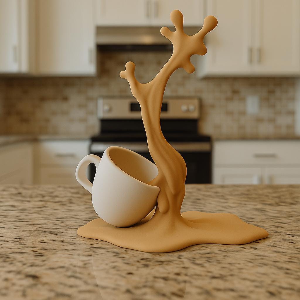 Spilled Coffee Cup Sculpture | 3D Printed Espresso Macchiato Splash Art | Coffee Lover Gift | Kitchen & Café Decor | Unique Barista Gift