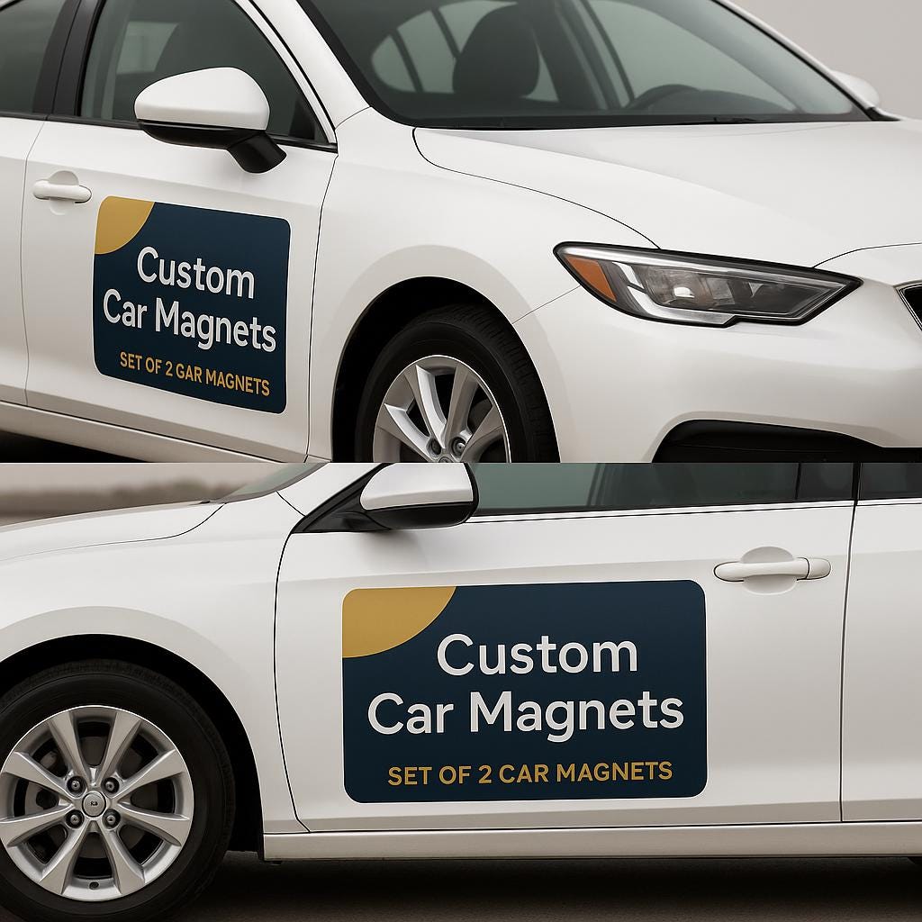 Vehicle featuring custom car magnets, showcasing branding options for businesses and services.