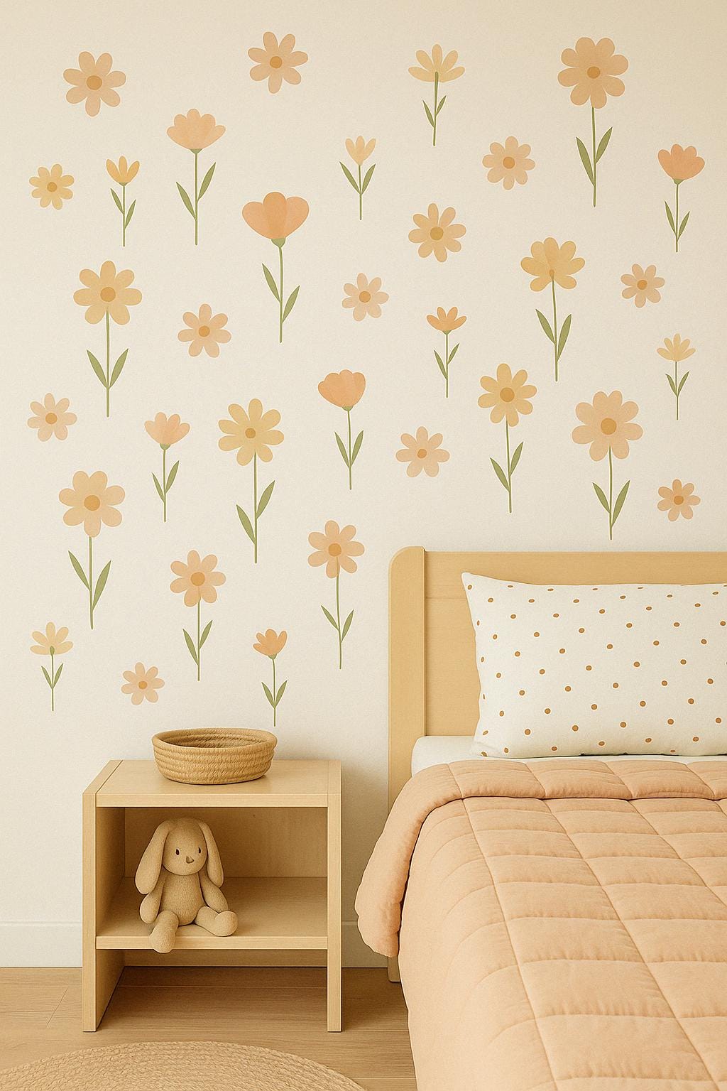 Boho Floral Wall Decals for Nursery | Removable Flower Wall Stickers | Neutral Baby Room Decor | Bohemian Girl Nursery Wall Art