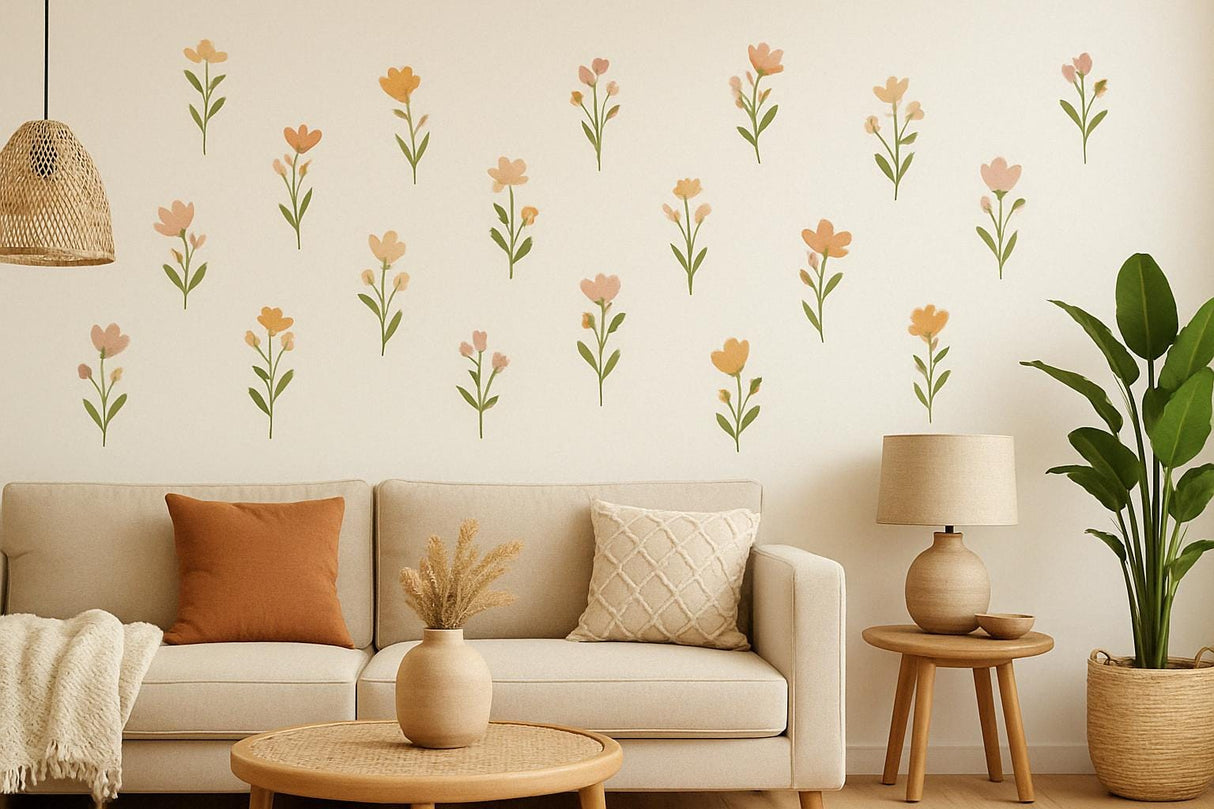 Flower Wall Decals | Boho Nursery Decor | Removable Wildflower Wall Stickers | Whimsical Baby Room Floral Wall Art