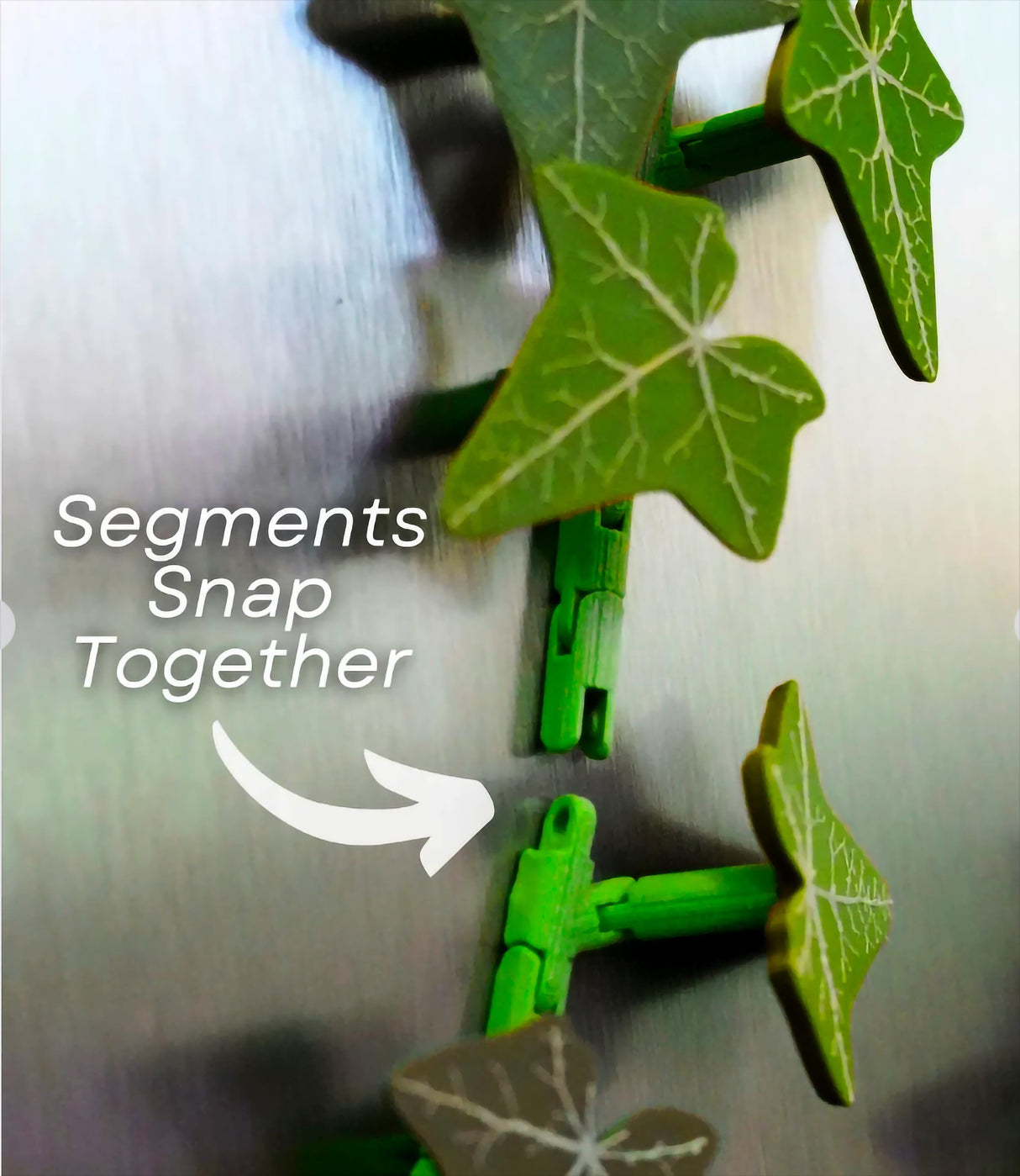 Close-up of Morning Glory fridge magnets showing segments that snap together for customizable decoration.