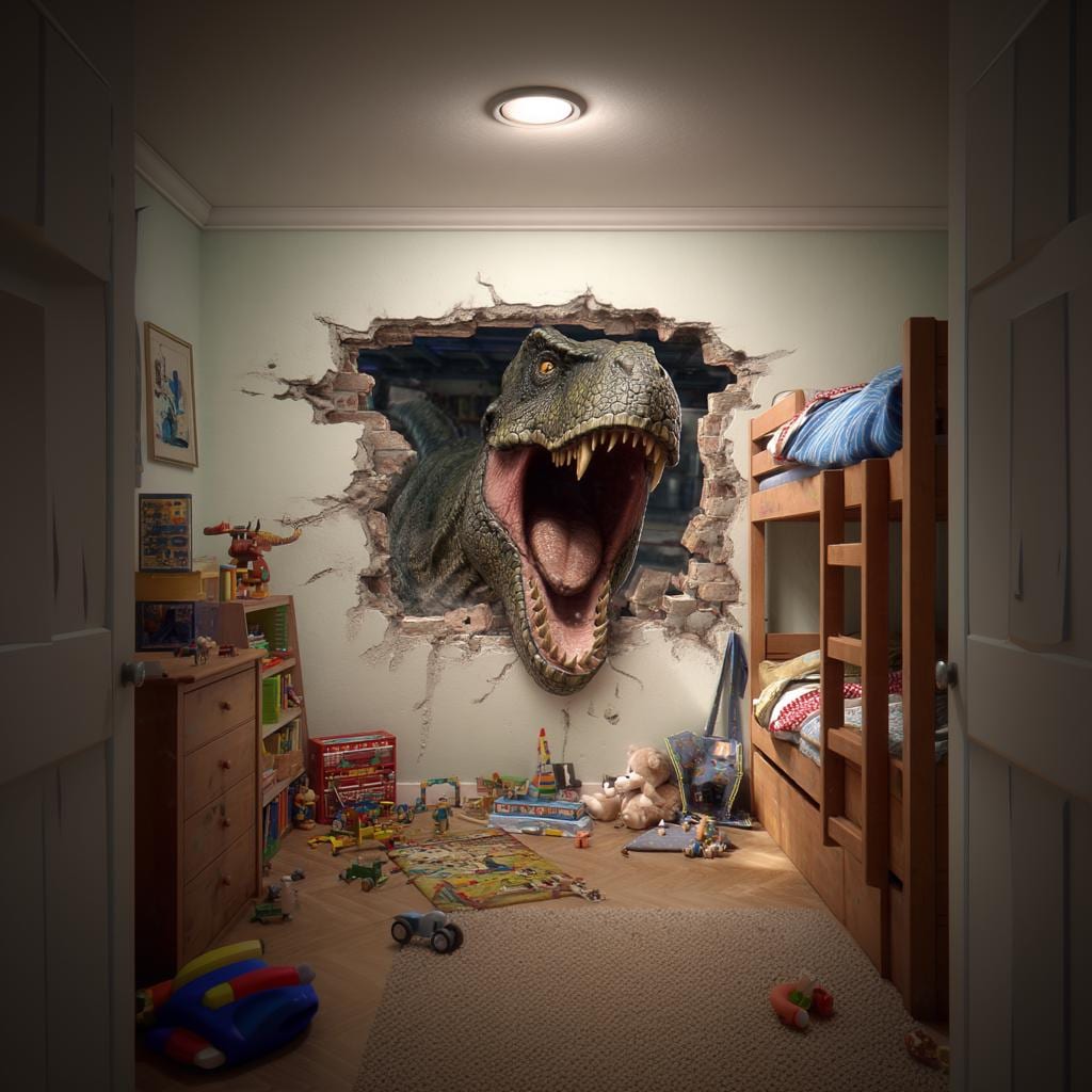T-Rex Dinosaur Wall Decal | 3D Breakthrough Wall Sticker for Kids Room | Hyper Realistic TRex Mural | Dinosaur Bedroom Decor Boys Room Gift