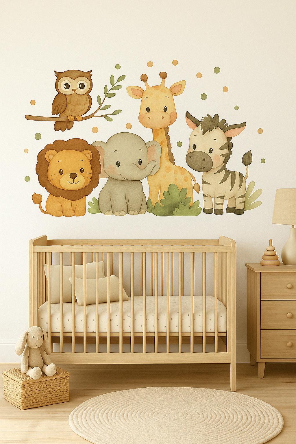Safari Animal Wall Decal | Jungle Nursery Wall Sticker | Removable Lion, Giraffe, Elephant, Zebra, Owl Decals for Kids Room Cozy Decor