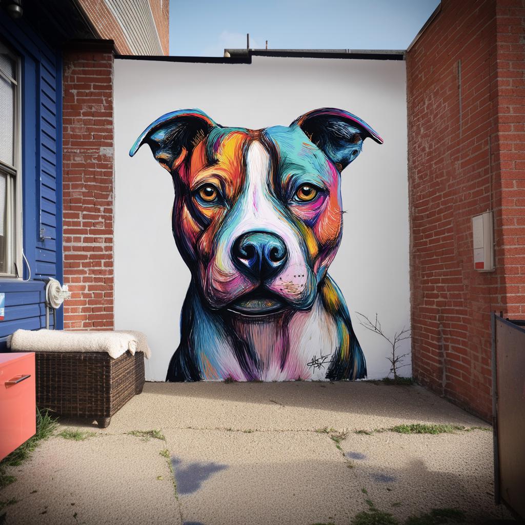 Colorful Pitbull Wall Decal | Large Dog Face Vinyl Sticker | Bold Street Art Style Pet Mural | Outdoor or Indoor Decor | Pit Bull Art Gift