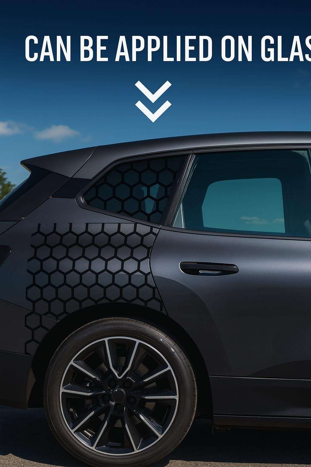 2x Honeycomb Window Decals for Cars | 2-Piece Vinyl Matte Black Set Rear or Quarter Window Sticker | Modern Car Decor Car Accessory for Him