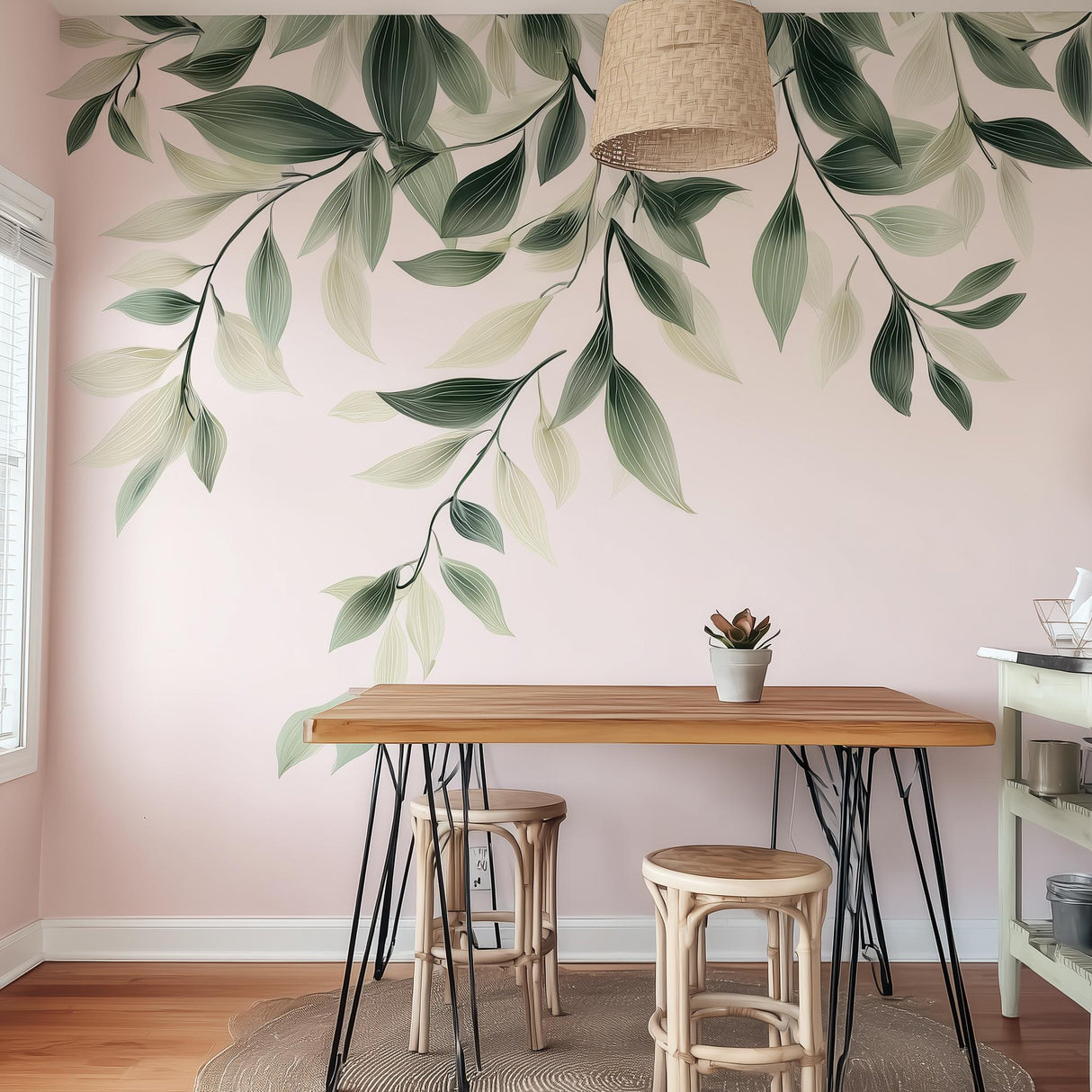 Large Vine Leaves Wall Decal | Botanical Wall Sticker | No Background | Removable Vinyl Mural | Modern Nature Wall Art | Dining Room Decor